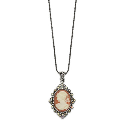 Sterlingsilber Antikisiert Peach Resin Cameo mit Kristall Halskette