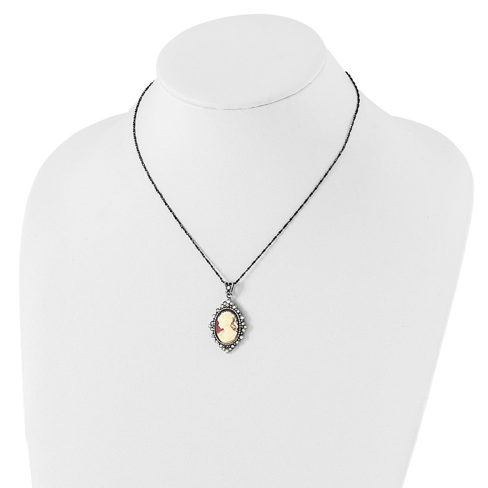 Sterlingsilber Antikisiert Peach Resin Cameo mit Kristall Halskette