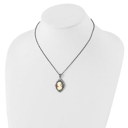 Sterlingsilber Antikisiert Peach Resin Cameo mit Kristall Halskette