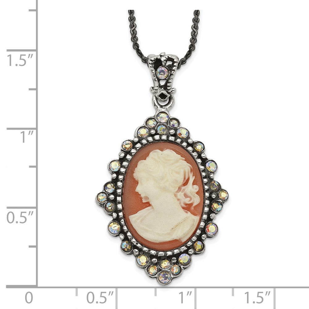 Sterlingsilber Antikisiert Peach Resin Cameo mit Kristall Halskette