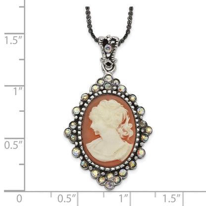 Sterlingsilber Antikisiert Peach Resin Cameo mit Kristall Halskette