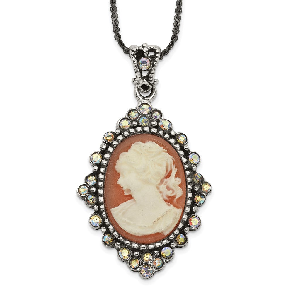 Sterlingsilber Antikisiert Peach Resin Cameo mit Kristall Halskette