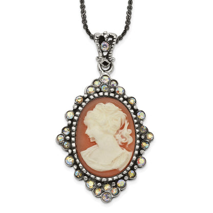Sterlingsilber Antikisiert Peach Resin Cameo mit Kristall Halskette