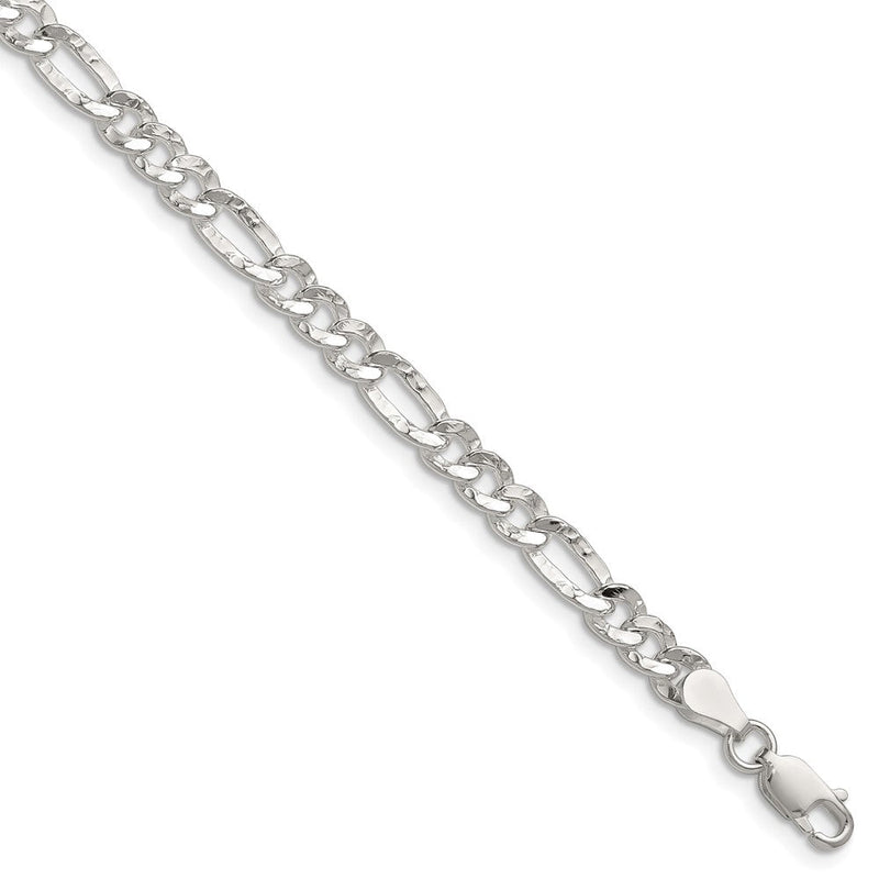 Sterlingsilber 4.75mm Gehämmert Figaro Gliederarmband