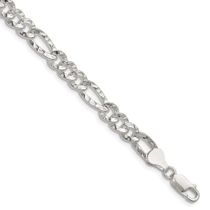 Sterlingsilber 6.3mm Gehämmert Figaro Gliederarmband