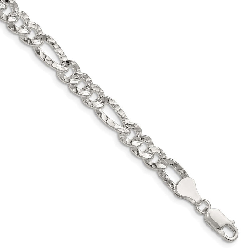 Sterlingsilber 6.3mm Gehämmert Figaro Gliederarmband