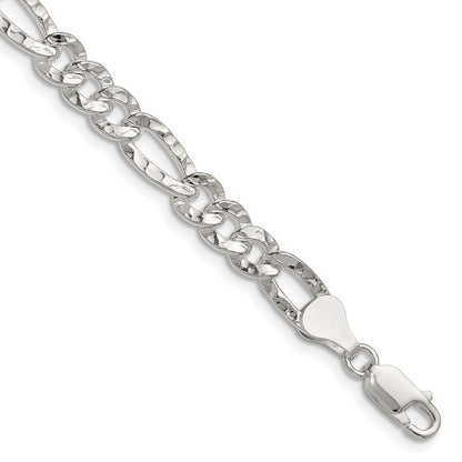 Sterlingsilber 6.3mm Gehämmert Figaro Halskette