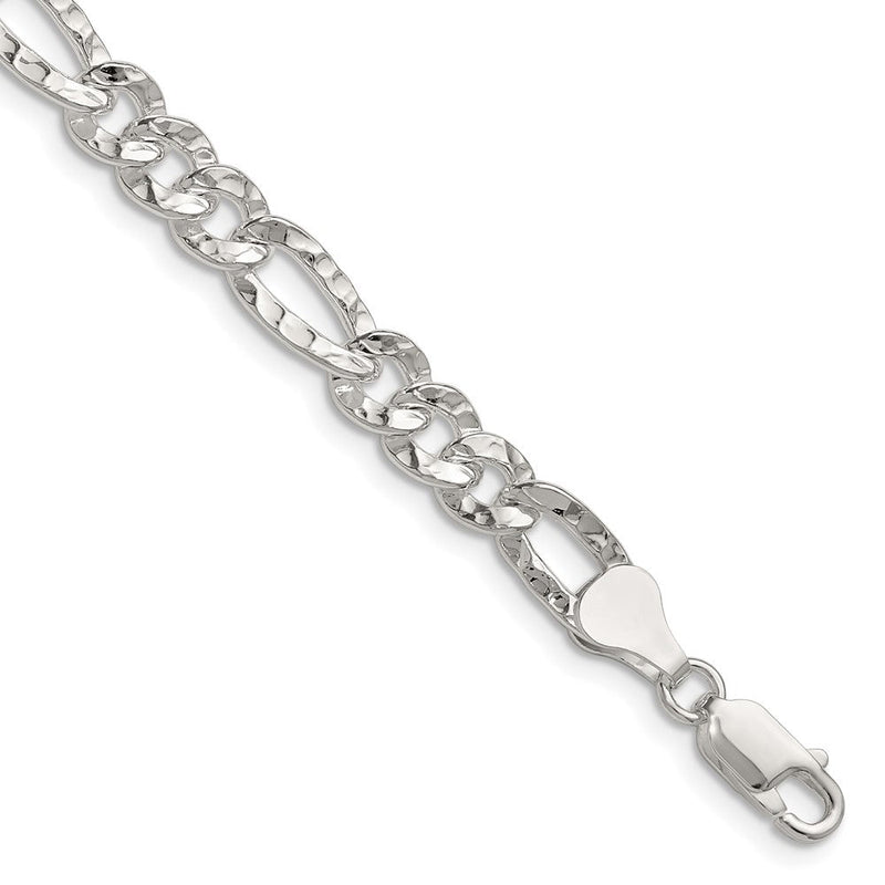 Sterlingsilber 6.3mm Gehämmert Figaro Halskette