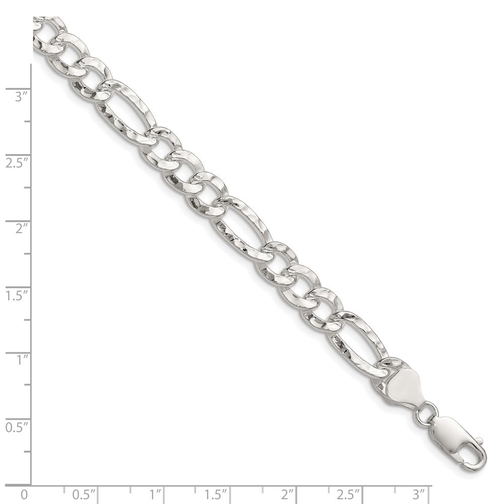 Sterlingsilber 7.6mm Gehämmert Figaro Gliederarmband
