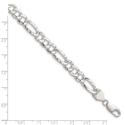 Sterlingsilber 7.6mm Gehämmert Figaro Gliederarmband