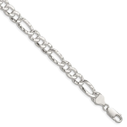 Sterlingsilber 7.6mm Gehämmert Figaro Gliederarmband