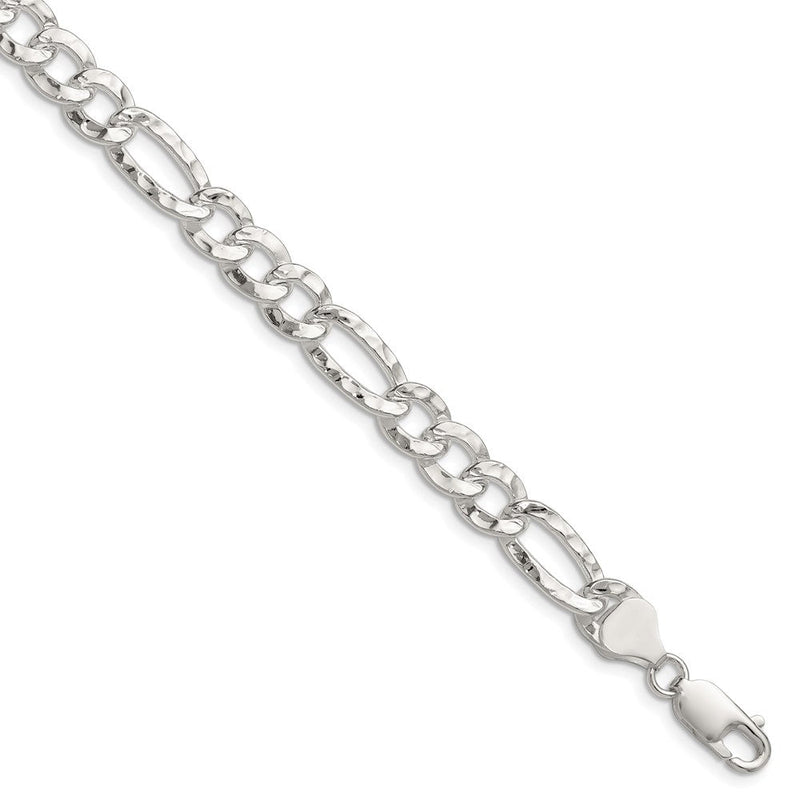 Sterlingsilber 7.6mm Gehämmert Figaro Gliederarmband