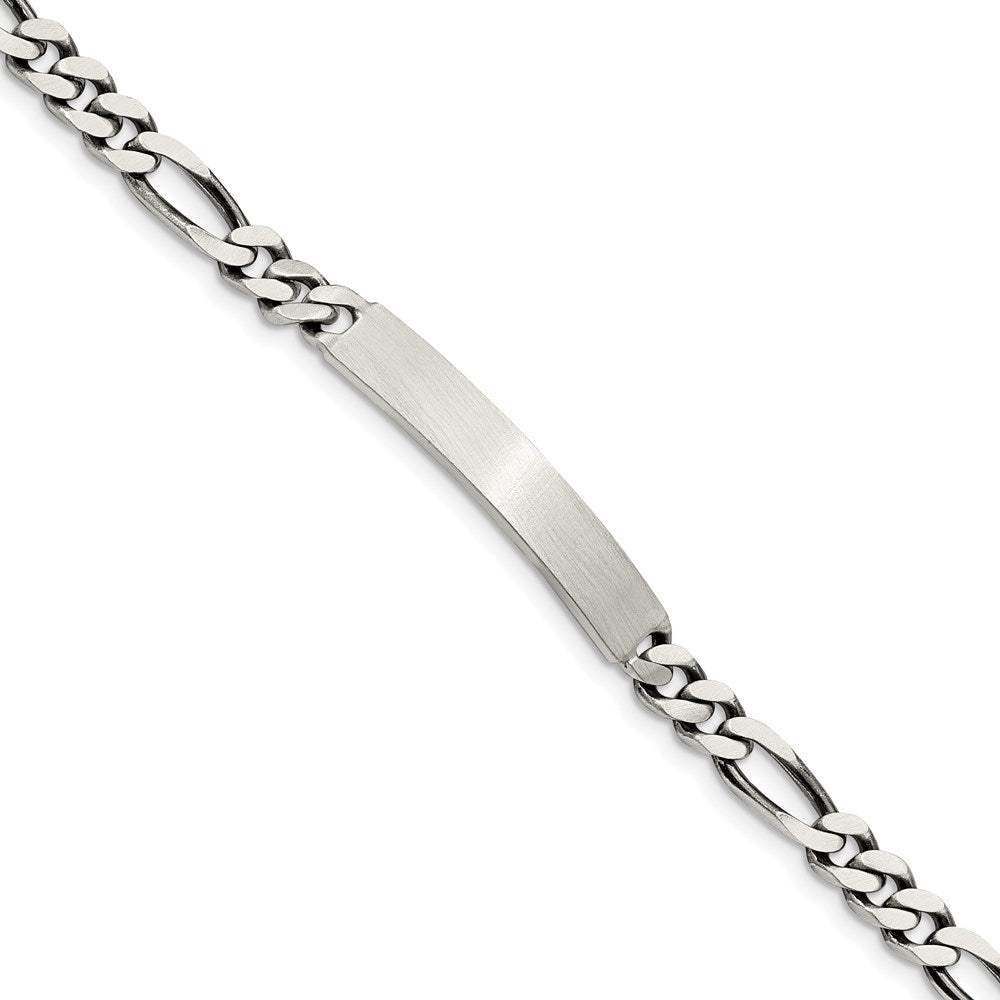 Sterlingsilber Gravierbar Antikisiert Figaro Glieder Id Armband