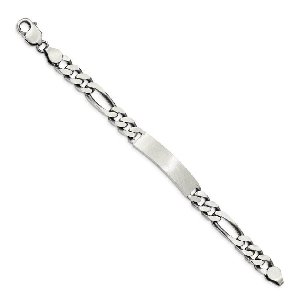 Sterlingsilber Gravierbar Antikisiert Figaro Glieder Id Armband