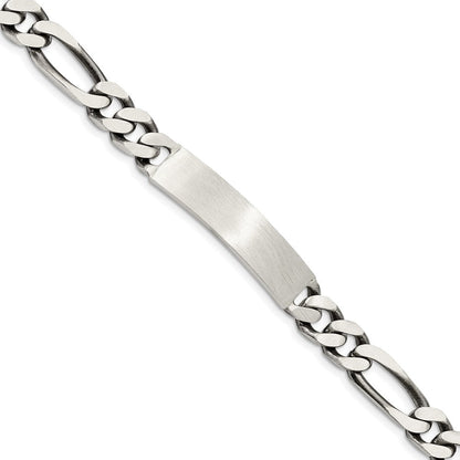 Sterlingsilber Gravierbar Antikisiert Figaro Glieder Id Armband