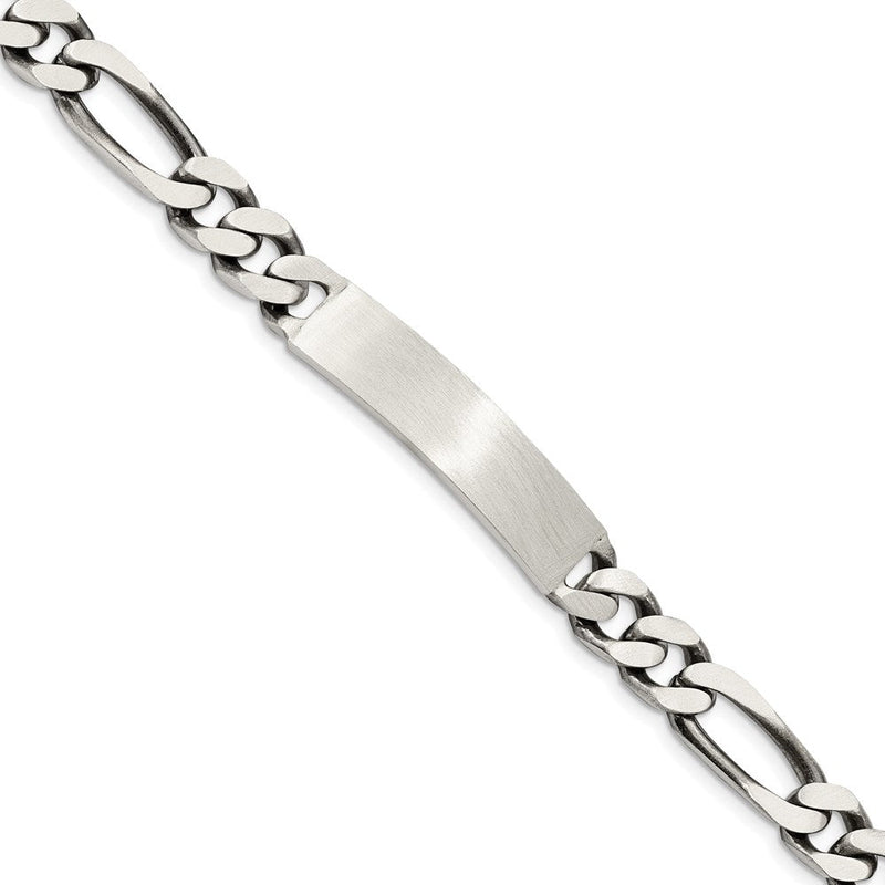 Sterlingsilber Gravierbar Antikisiert Figaro Glieder Id Armband