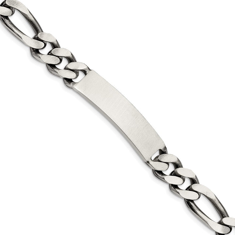 8.5 Zoll Sterlingsilber 8.5inch Gravierbar Antikisiert Figaro Glieder Id Armband