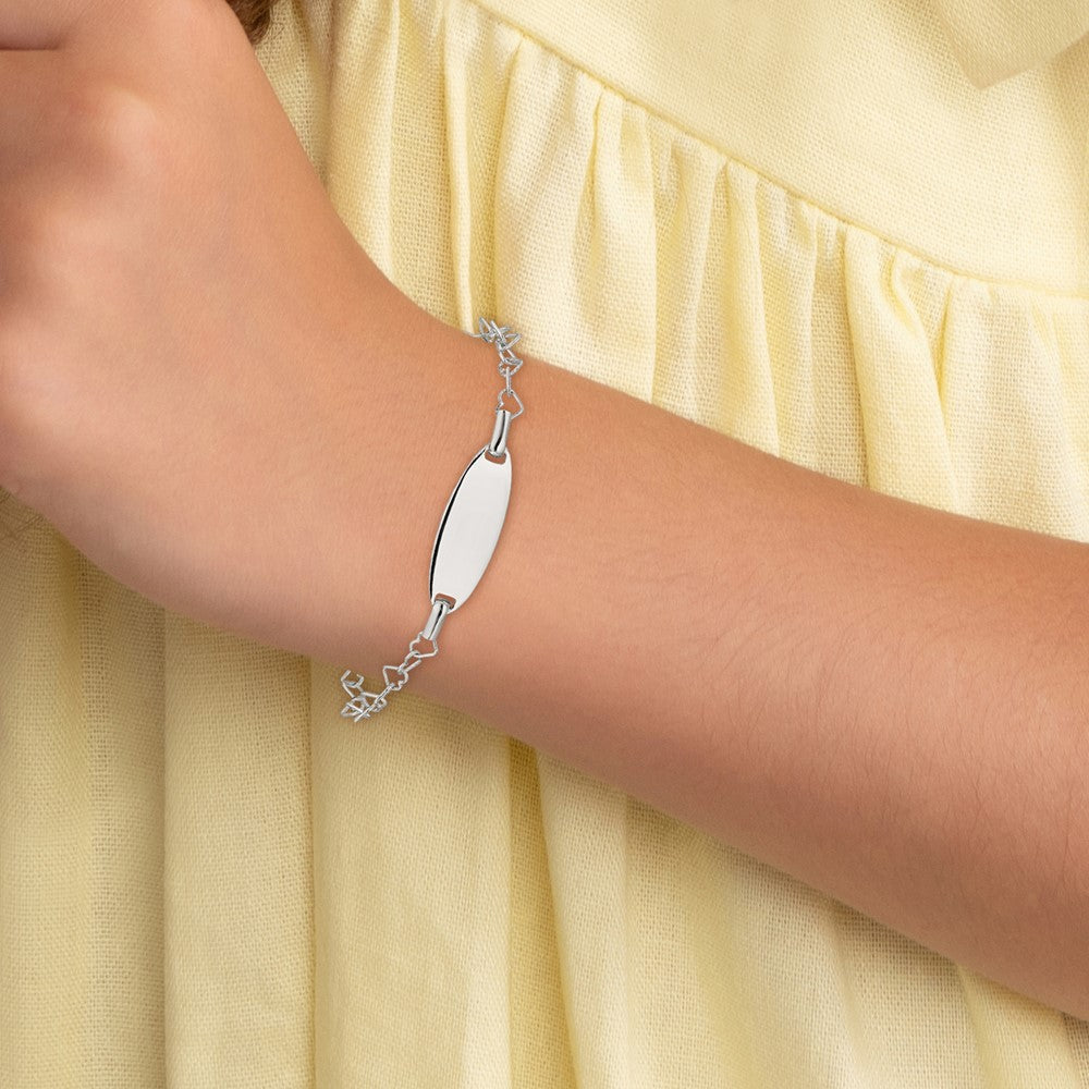 Sterlingsilber Poliert Gravierbar Kinder Id Herz Glieder Armband