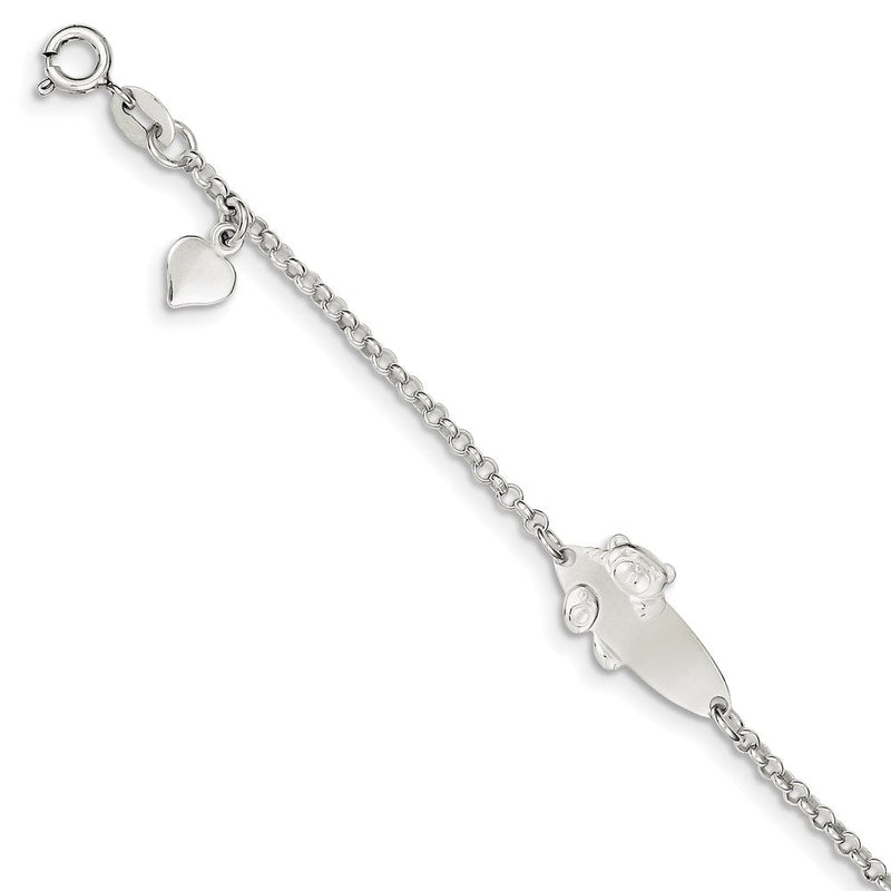 5 Zoll Sterlingsilber Poliert Childrens Teddy Bär 5 Zoll Plus 1 Zoll Verlängerung Id Armband