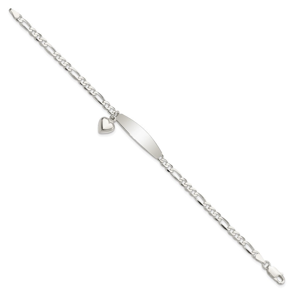 7.5 Zoll Sterlingsilber Poliert Figaro Id Herz Hängend Armband