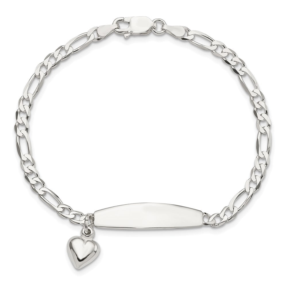 7.5 Zoll Sterlingsilber Poliert Figaro Id Herz Hängend Armband