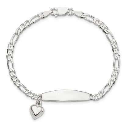 7.5 Zoll Sterlingsilber Poliert Figaro Id Herz Hängend Armband