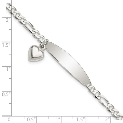 7.5 Zoll Sterlingsilber Poliert Figaro Id Herz Hängend Armband