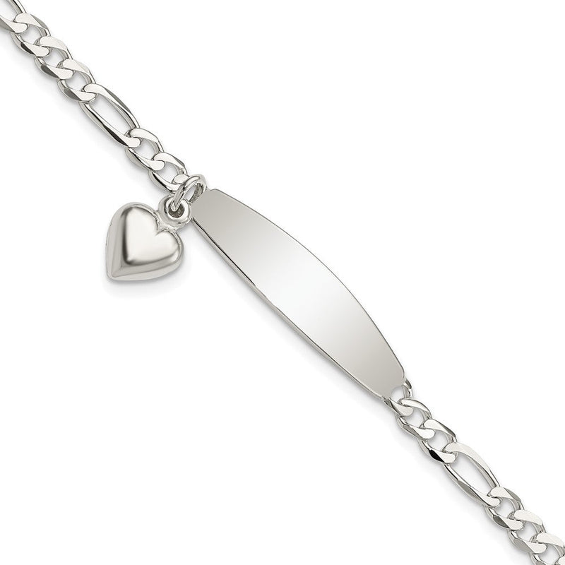 7.5 Zoll Sterlingsilber Poliert Figaro Id Herz Hängend Armband