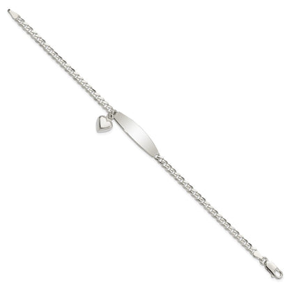7.5 Zoll Sterlingsilber Poliert Panzer Glieder Id Herz Hängend Armband