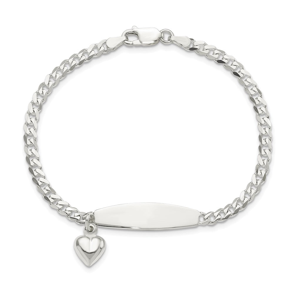 7.5 Zoll Sterlingsilber Poliert Panzer Glieder Id Herz Hängend Armband