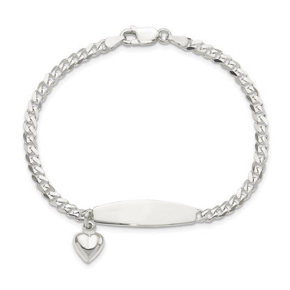 7.5 Zoll Sterlingsilber Poliert Panzer Glieder Id Herz Hängend Armband
