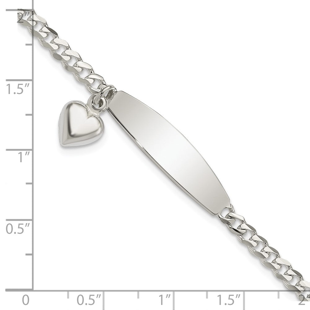 7.5 Zoll Sterlingsilber Poliert Panzer Glieder Id Herz Hängend Armband