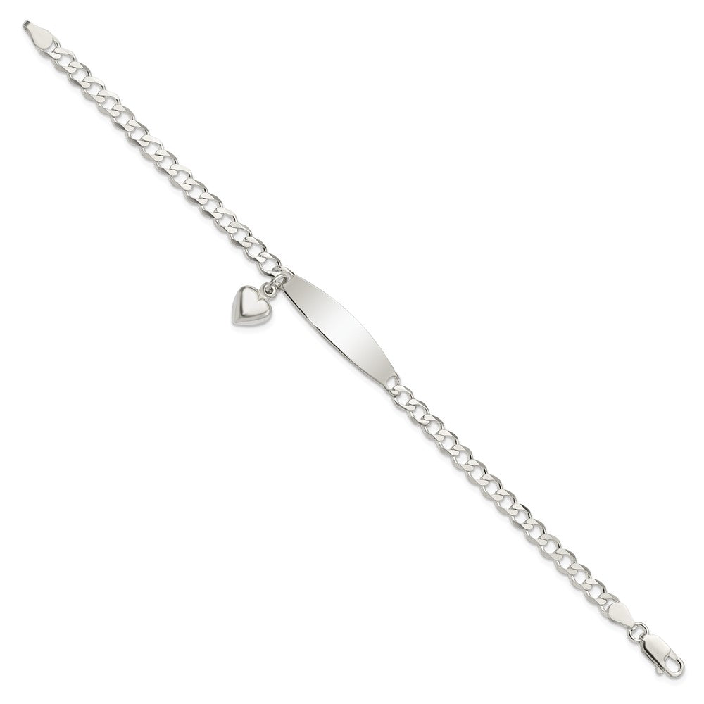 7.5 Zoll Sterlingsilber Poliert Panzer Glieder Id Herz Hängend Armband