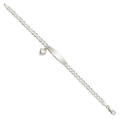 7.5 Zoll Sterlingsilber Poliert Panzer Glieder Id Herz Hängend Armband