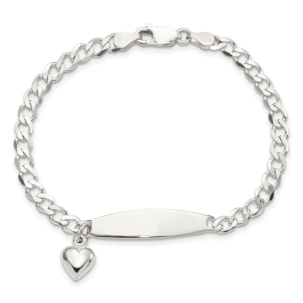 7.5 Zoll Sterlingsilber Poliert Panzer Glieder Id Herz Hängend Armband