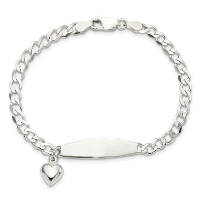 7.5 Zoll Sterlingsilber Poliert Panzer Glieder Id Herz Hängend Armband