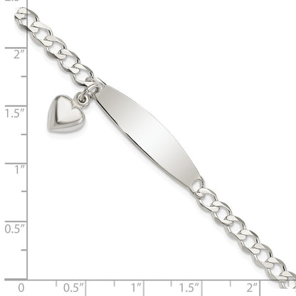 7.5 Zoll Sterlingsilber Poliert Panzer Glieder Id Herz Hängend Armband