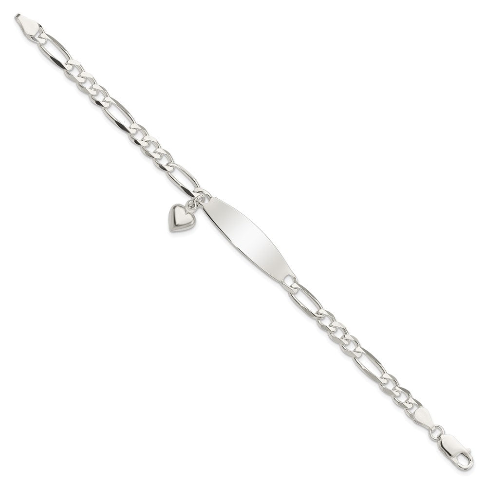 7.5 Zoll Sterlingsilber Poliert Figaro Id Herz Hängend Armband