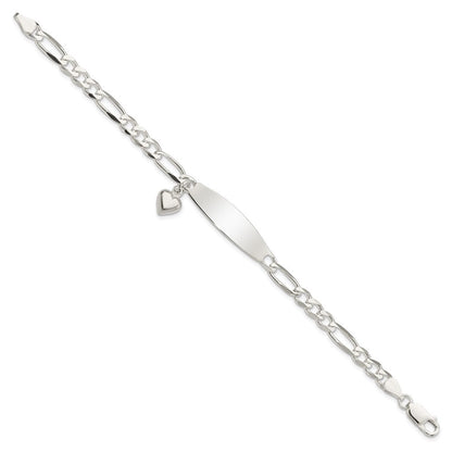 7.5 Zoll Sterlingsilber Poliert Figaro Id Herz Hängend Armband