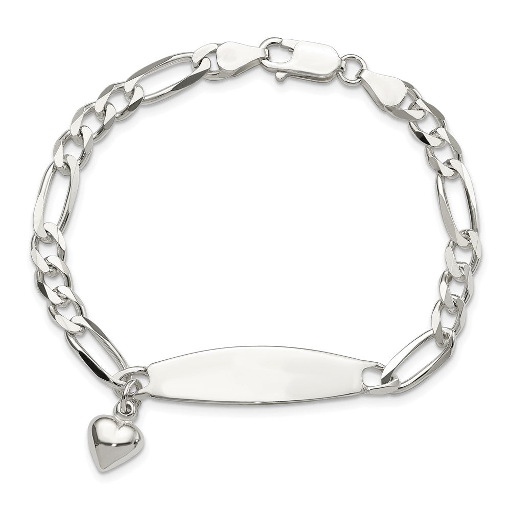 7.5 Zoll Sterlingsilber Poliert Figaro Id Herz Hängend Armband