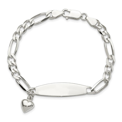 7.5 Zoll Sterlingsilber Poliert Figaro Id Herz Hängend Armband