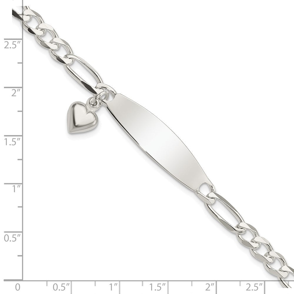 7.5 Zoll Sterlingsilber Poliert Figaro Id Herz Hängend Armband