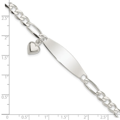 7.5 Zoll Sterlingsilber Poliert Figaro Id Herz Hängend Armband