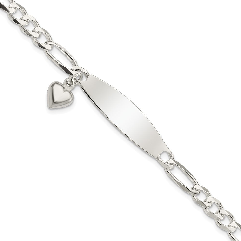 7.5 Zoll Sterlingsilber Poliert Figaro Id Herz Hängend Armband