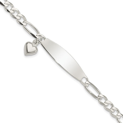 7.5 Zoll Sterlingsilber Poliert Figaro Id Herz Hängend Armband