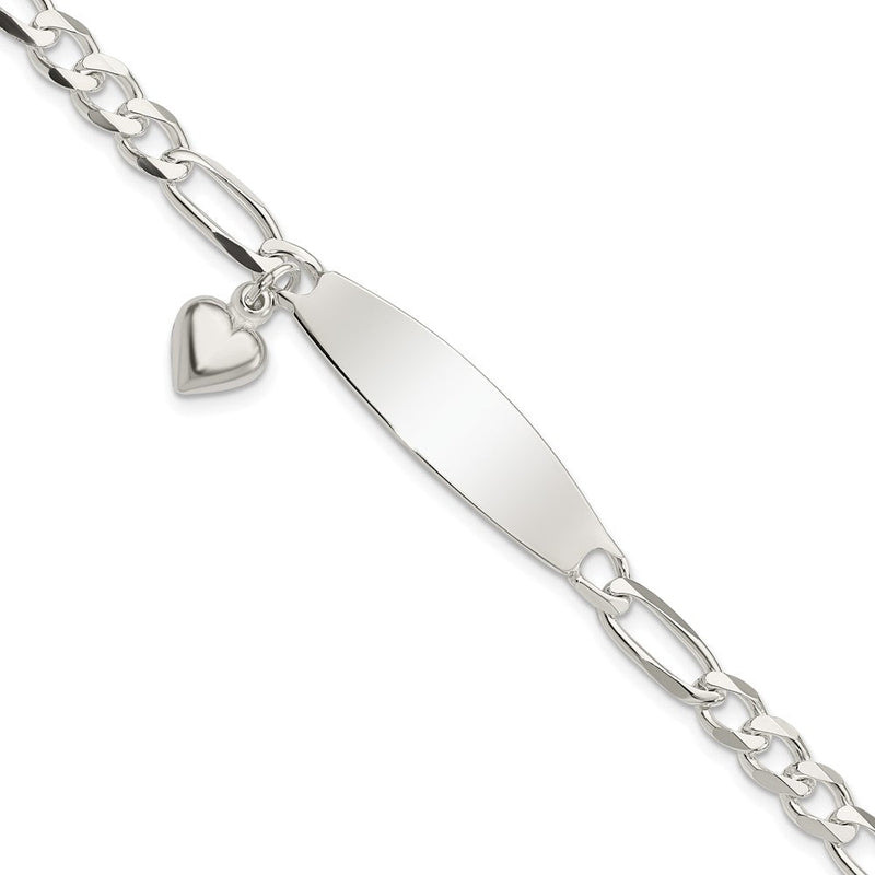 7.5 Zoll Sterlingsilber Poliert Figaro Id Herz Hängend Armband