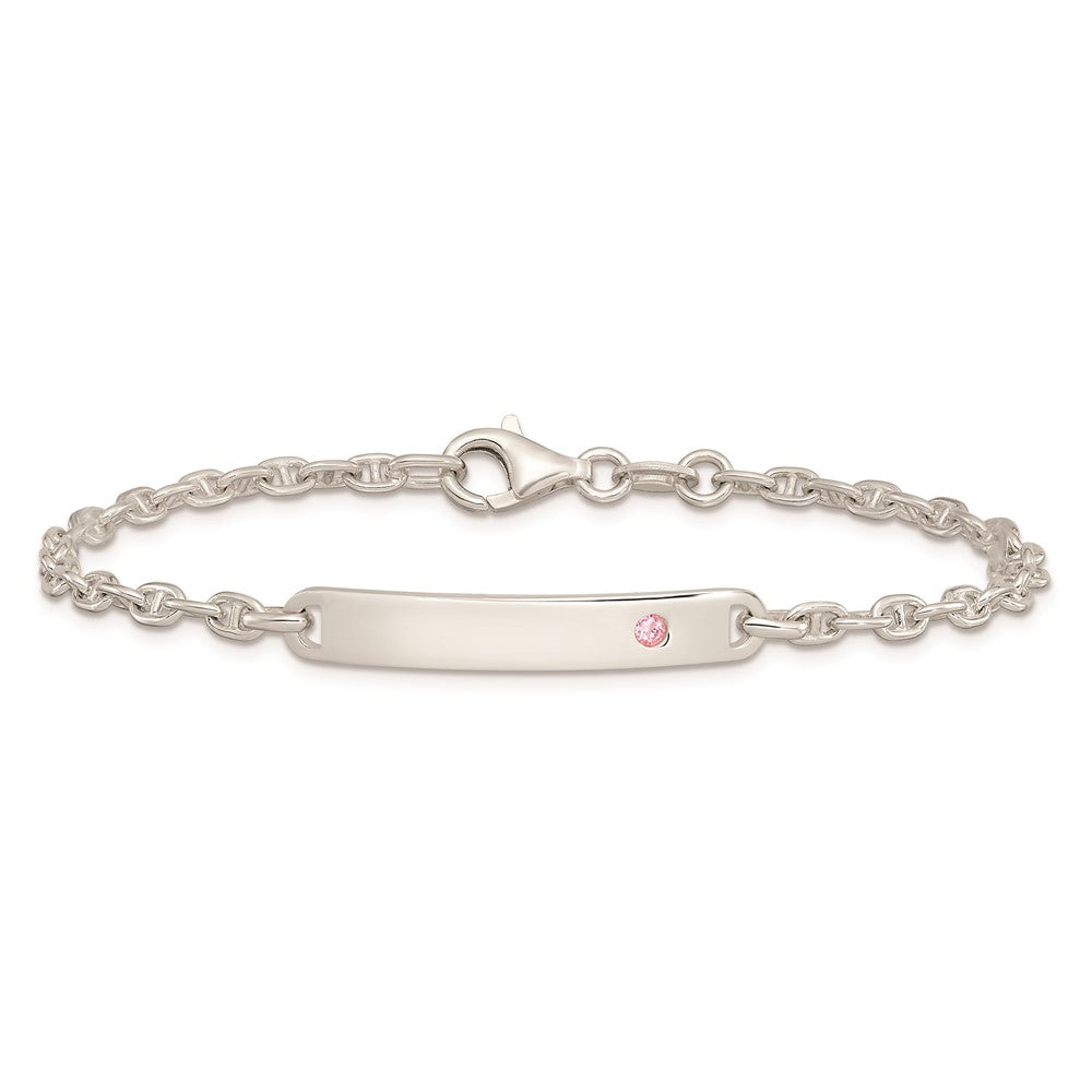 7.5 Zoll Sterlingsilber Poliert Id mit Rosa Zirkonia Armband