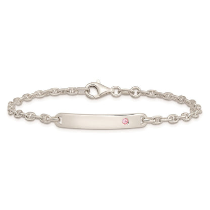 7.5 Zoll Sterlingsilber Poliert Id mit Rosa Zirkonia Armband