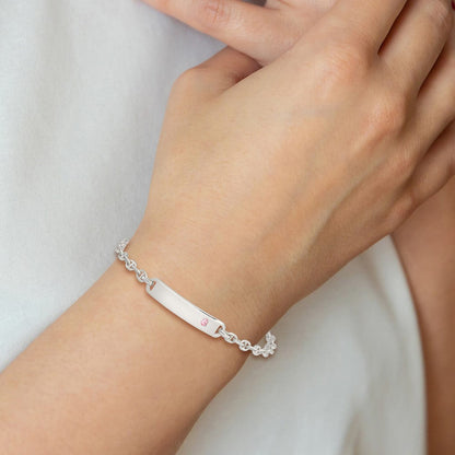 7.5 Zoll Sterlingsilber Poliert Id mit Rosa Zirkonia Armband
