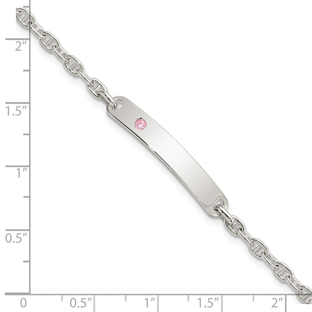 7.5 Zoll Sterlingsilber Poliert Id mit Rosa Zirkonia Armband